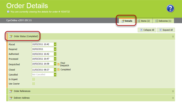 Order Details - Status