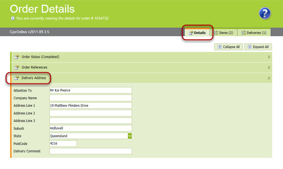 Order Details - Delivery